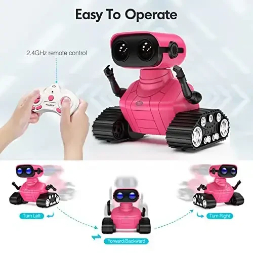 ALLCELE Robot Toys, Rechargeable RC Robots for Kids Boys, Remote Control Toy with Music and LED Eyes, Gift for Children Age 3 Years and Up - Rose Red - 3