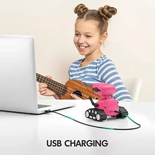 ALLCELE Robot Toys, Rechargeable RC Robots for Kids Boys, Remote Control Toy with Music and LED Eyes, Gift for Children Age 3 Years and Up - Rose Red - 4