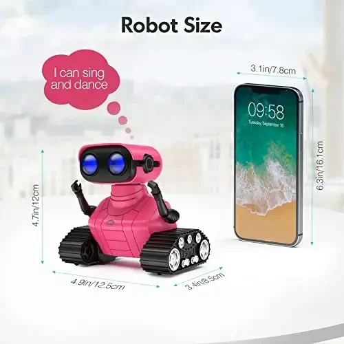 ALLCELE Robot Toys, Rechargeable RC Robots for Kids Boys, Remote Control Toy with Music and LED Eyes, Gift for Children Age 3 Years and Up - Rose Red - 5