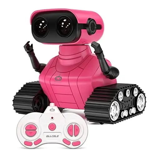 ALLCELE Robot Toys, Rechargeable RC Robots for Kids Boys, Remote Control Toy with Music and LED Eyes, Gift for Children Age 3 Years and Up - Rose Red - 1