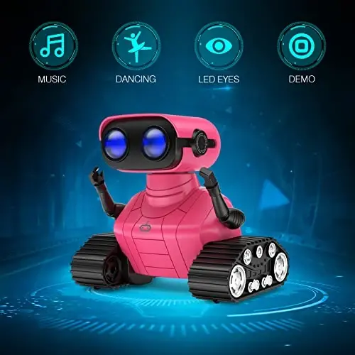 ALLCELE Robot Toys, Rechargeable RC Robots for Kids Boys, Remote Control Toy with Music and LED Eyes, Gift for Children Age 3 Years and Up - Rose Red - 2