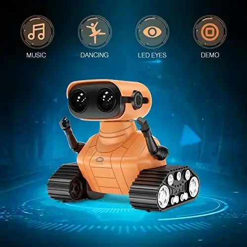 ALLCELE Robot Toys, Rechargeable RC Robots for Kids Boys, Remote Control Toy with Music and LED Eyes, Gift for Children Age 3 Years and Up - Orange - 2