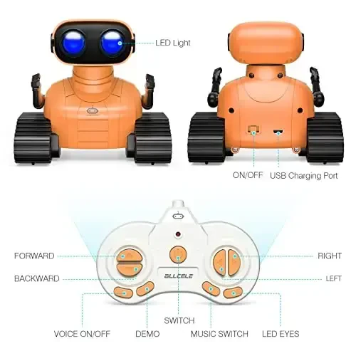 ALLCELE Robot Toys, Rechargeable RC Robots for Kids Boys, Remote Control Toy with Music and LED Eyes, Gift for Children Age 3 Years and Up - Orange - 5
