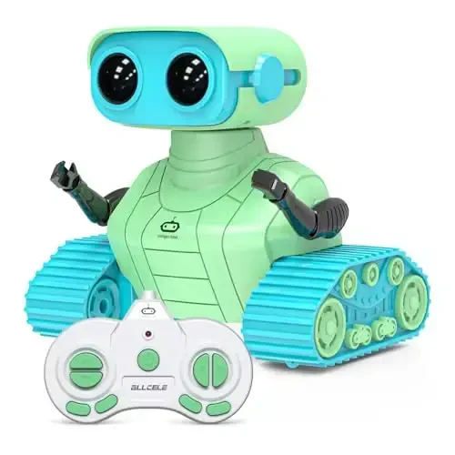 ALLCELE Robot Toys, Rechargeable RC Robots for Kids Boys, Remote Control Toy with Music and LED Eyes, Ideal Gift for Children-Green Blue - 1