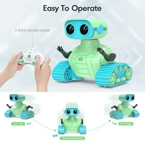 ALLCELE Robot Toys, Rechargeable RC Robots for Kids Boys, Remote Control Toy with Music and LED Eyes, Ideal Gift for Children-Green Blue - 3