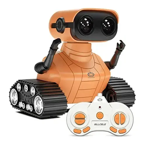 ALLCELE Robot Toys, Bolalar uchun qayta zaryadlanuvchi RC robotlar, Musiqa va LED ko'zli masofadan boshqarish pulti, 3 yoshdan oshgan bolalar uchun sovg'a - Apelsin 
