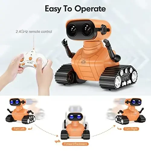 ALLCELE Robot Toys, Bolalar uchun qayta zaryadlanuvchi RC robotlar, Musiqa va LED ko'zli masofadan boshqarish pulti, 3 yoshdan oshgan bolalar uchun sovg'a - Apelsin - 3