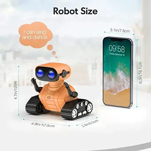 ALLCELE Robot Toys, Bolalar uchun qayta zaryadlanuvchi RC robotlar, Musiqa va LED ko'zli masofadan boshqarish pulti, 3 yoshdan oshgan bolalar uchun sovg'a - Apelsin - 6