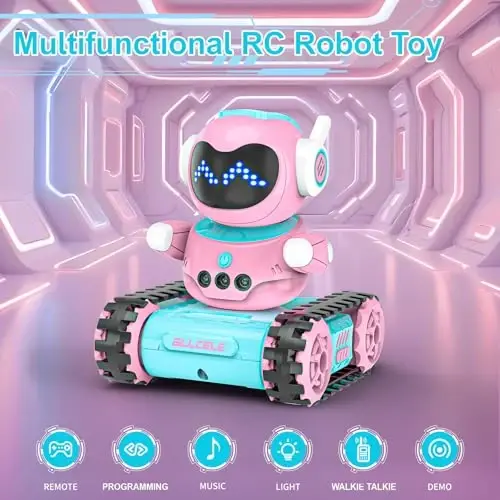 ALLCELE Robot Toys, Bolalar uchun qayta zaryadlanuvchi RC robotlar, Musiqa va LED ko'zli masofadan boshqarish pulti, 3 yoshdan oshgan bolalar uchun sovg'a - Apelsin - 2
