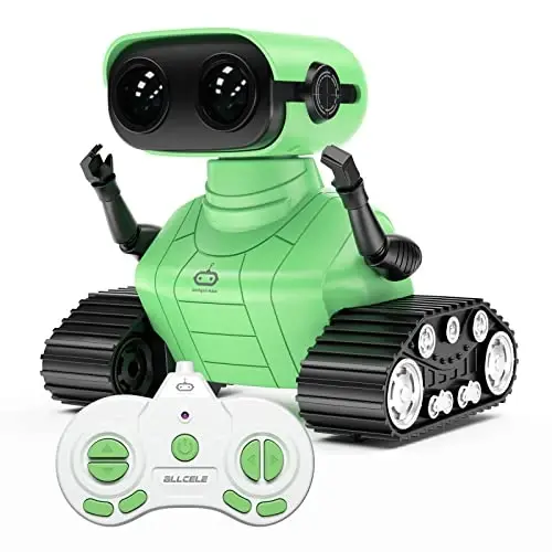 ALLCELE Robot Toys, Rechargeable RC Robot for Boys and Girls, Remote Control Toy with Music and LED Eyes, Gift for Children Age 3 Years and Up - Green - 1