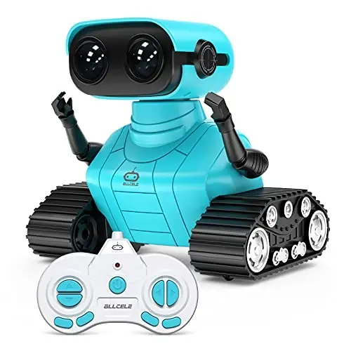 ALLCELE Robot Toys, Rechargeable RC Robots for Kids Boys, Remote Control Toy with Music and LED Eyes, Gift for Children Age 3 Years and Up - Blue - ALLCELE