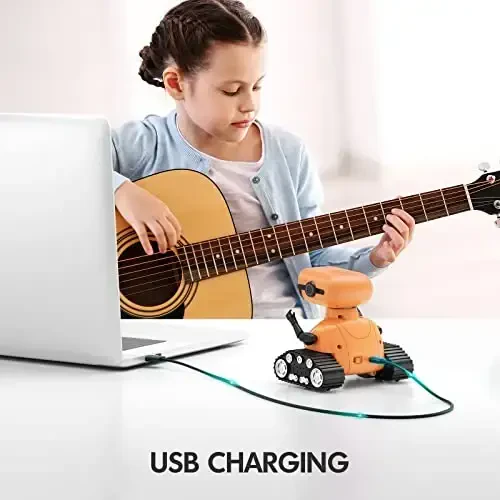 ALLCELE Robot Toys, Rechargeable RC Robots for Kids Boys, Remote Control Toy with Music and LED Eyes, Gift for Children Age 3 Years and Up - Orange - 4