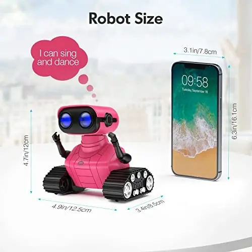 ALLCELE Robot Toys, Rechargeable RC Robots for Kids Boys, Remote Control Toy with Music and LED Eyes, Gift for Children Age 3 Years and Up - Rose Red - 5