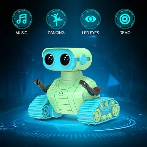 ALLCELE Robot Toys, Rechargeable RC Robots for Kids Boys, Remote Control Toy with Music and LED Eyes, Ideal Gift for Children-Green Blue - 2