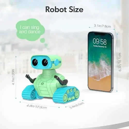 ALLCELE Robot Toys, Rechargeable RC Robots for Kids Boys, Remote Control Toy with Music and LED Eyes, Ideal Gift for Children-Green Blue - 6