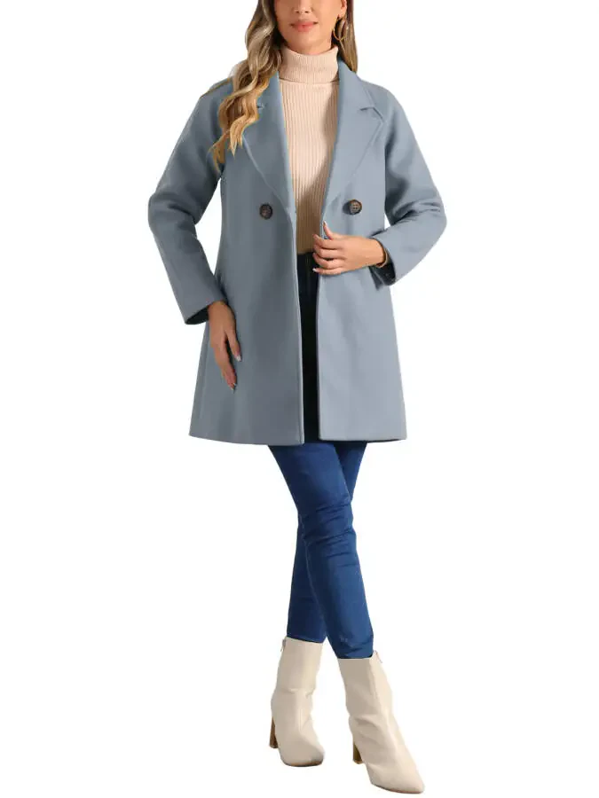 Allegra K Ayollar ikki qator tugmali lapel raglan uzun yengli o'rta uzunlikdagi palto - 2