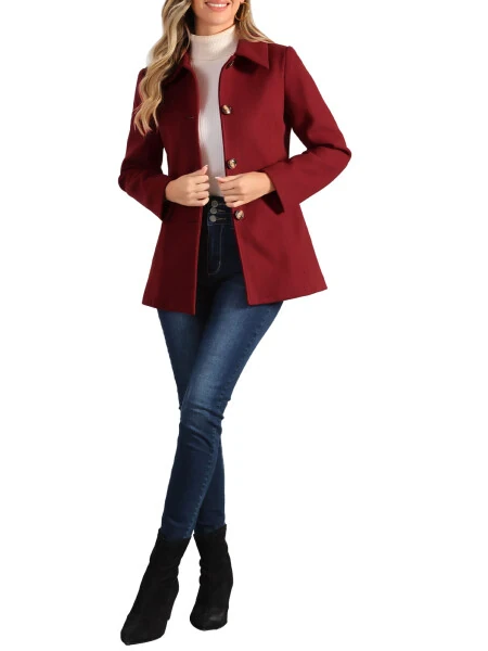 Allegra K Ayollar Peter Pan yoqali bir qator tugmali palto - 3