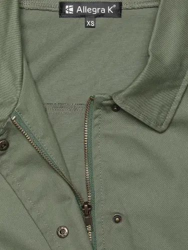 Allegra K Ayollar uchun ipli bel, qopqoq cho'ntagi, fermuar va tugma bilan jihozlangan foydali kurtka - 7