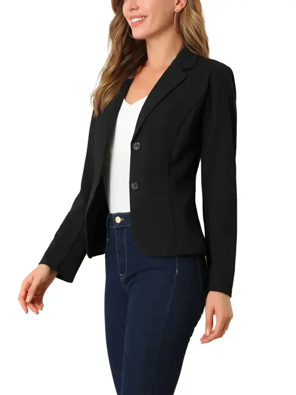 Allegra K ayollar uchun ishga mo'ljallangan lapelsli cho'ziluvchan kurtka kostyum blazer - 4