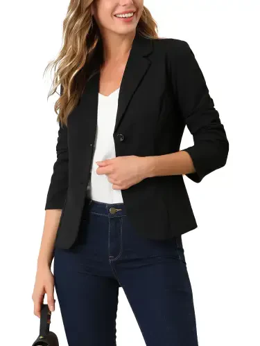 Allegra K ayollar uchun ishga mo'ljallangan lapelsli cho'ziluvchan kurtka kostyum blazer - 5