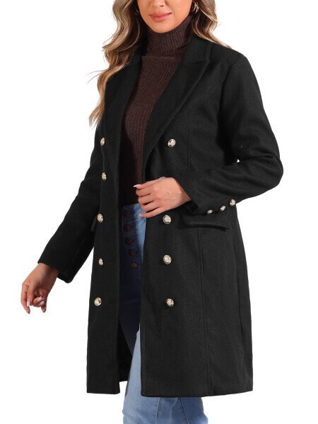 Allegra K ayollar uchun Pea Coat, tishli yoqali, ikki qatorli, o'rta uzunlikdagi qishki iliq palto - 4