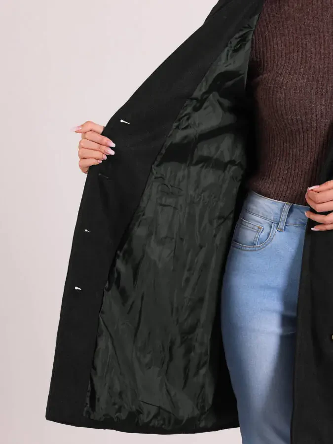 Allegra K ayollar uchun Pea Coat, tishli yoqali, ikki qatorli, o'rta uzunlikdagi qishki iliq palto - 5