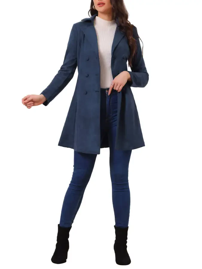 Allegra K Ayollarining Bo'yinbog'li Ikki Qavatli Elegant Qishki Uzun Palto - 4