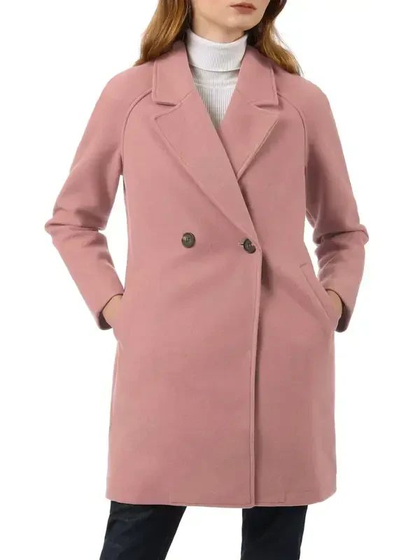 Allegra K Ayollarining ikki qatorli Lapel Raglan uzun qisma o'rta uzunlikdagi palto - 3