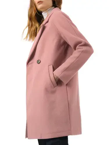 Allegra K Ayollarining ikki qatorli Lapel Raglan uzun qisma o'rta uzunlikdagi palto - 5