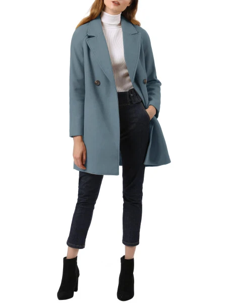 Allegra K Ayollarining ikki qatorli Lapel Raglan uzun yengli o'rta uzunlikdagi palto - Modazone (1)