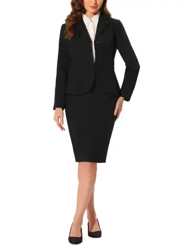 Allegra K Business 2 Piece Suit Set for Women, Long Sleeve Notched Lapel Peplum Blazer and Pencil Skirt - INSPIRE CHIC (1)