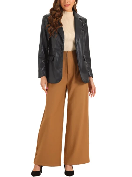 Allegra K Faux Leather Blazer for Women's Lapel Collar PU Moto Biker Jackets - INSPIRE CHIC