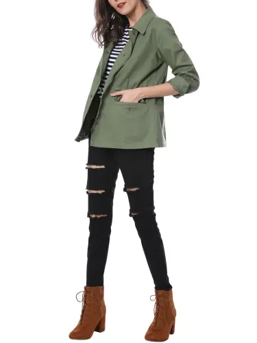 INSPIRE CHIC Women's Utility Jackets Drawstring Waist Flap Pocket Zip Button Jackets XL Green- - INSPIRE CHIC (1)