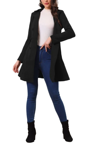 INSPIRE CHIC Women's Notched Lapel Double Breasted Elegant Winter Long Coat- - INSPIRE CHIC