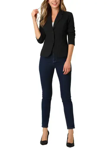 INSPIRE CHIC Women's Work Blazer Lapel Collar Long Sleeve Jacket Suit Blazer XL Black- - INSPIRE CHIC (1)