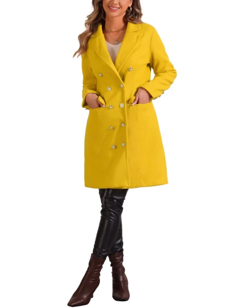 INSPIRE CHIC Pea Coat for Women's Notched Lapel Double Breasted Mid Long Winter Warm Coats- - INSPIRE CHIC (1)