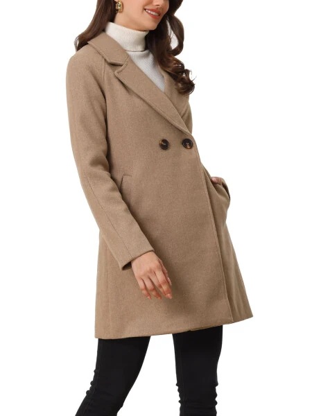 Allegra K Women's Double Breasted Lapel Raglan Long Sleeve Mid Length Overcoat XS Dark Khaki- - 4