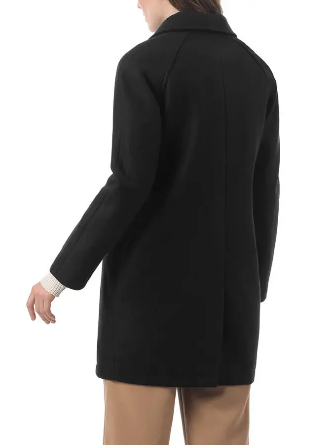 Allegra K Women's Double Breasted Lapel Raglan Long Sleeve Mid Length Overcoat XL Black- - 3