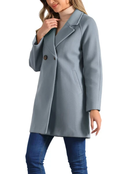 Allegra K Women's Double Breasted Lapel Raglan Long Sleeve Mid Length Overcoat XL Grey Blue- - 4