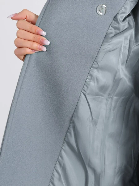 Allegra K Women's Double Breasted Lapel Raglan Long Sleeve Mid Length Overcoat XL Grey Blue- - 5