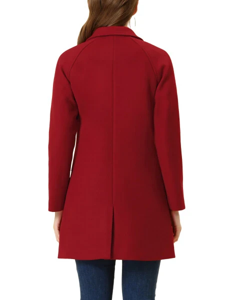 Allegra K Women's Double Breasted Lapel Raglan Long Sleeve Mid Length Overcoat XL Dark Red- - 3