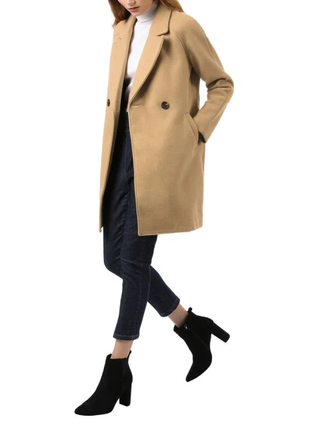 Allegra K Women's Double Breasted Lapel Raglan Long Sleeve Mid Length Overcoat XL Khaki- - 4