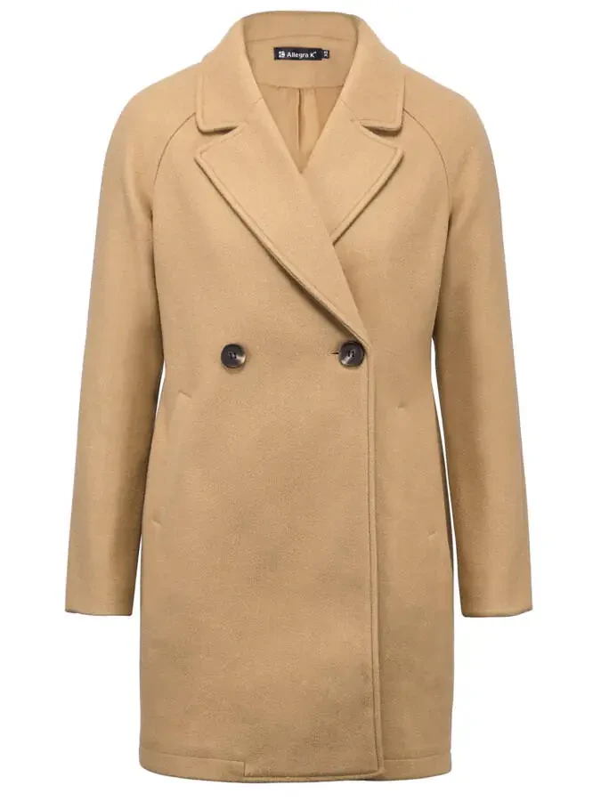 Allegra K Women's Double Breasted Lapel Raglan Long Sleeve Mid Length Overcoat XL Khaki- - 6