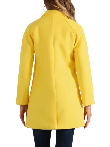 Allegra K Women's Double Breasted Lapel Raglan Long Sleeve Mid Length Overcoat S Yellow- - 3
