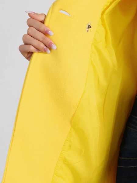 Allegra K Women's Double Breasted Lapel Raglan Long Sleeve Mid Length Overcoat S Yellow- - 5