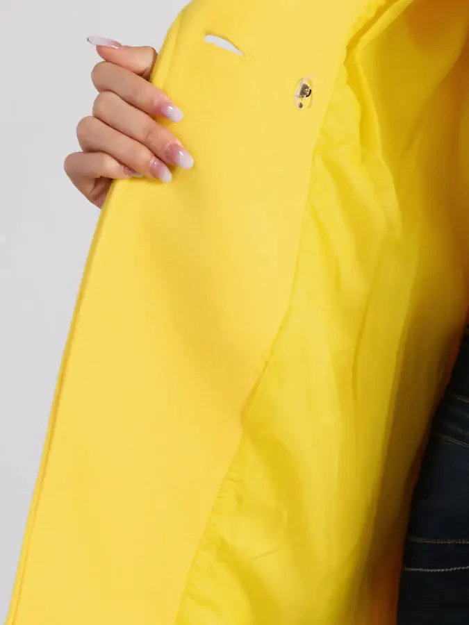 Allegra K Women's Double Breasted Lapel Raglan Long Sleeve Mid Length Overcoat S Yellow- - 5