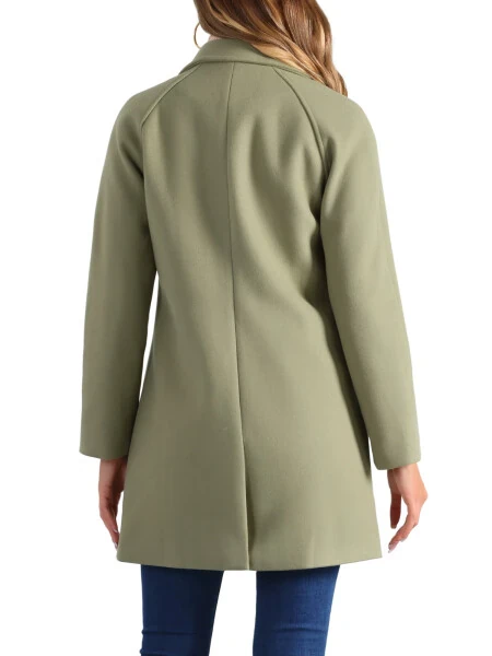 Allegra K Women's Double Breasted Lapel Raglan Long Sleeve Mid Length Overcoat S Pea Green- - 3