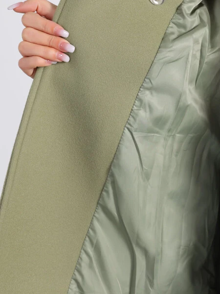 Allegra K Women's Double Breasted Lapel Raglan Long Sleeve Mid Length Overcoat S Pea Green- - 5