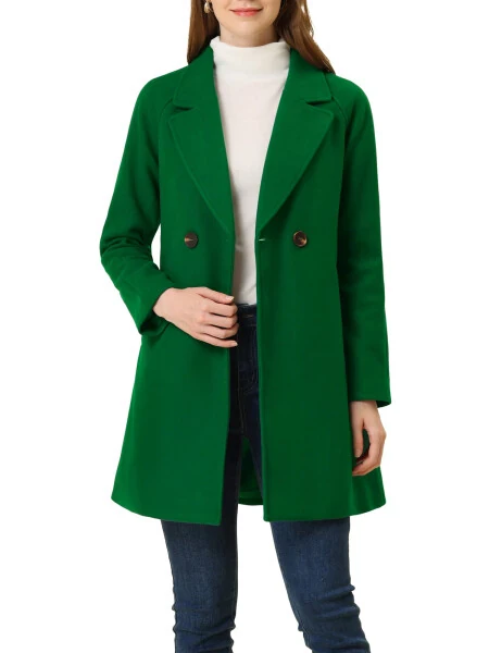Allegra K Women's Double Breasted Lapel Raglan Long Sleeve Mid Length Overcoat XL Grass Green- - 1