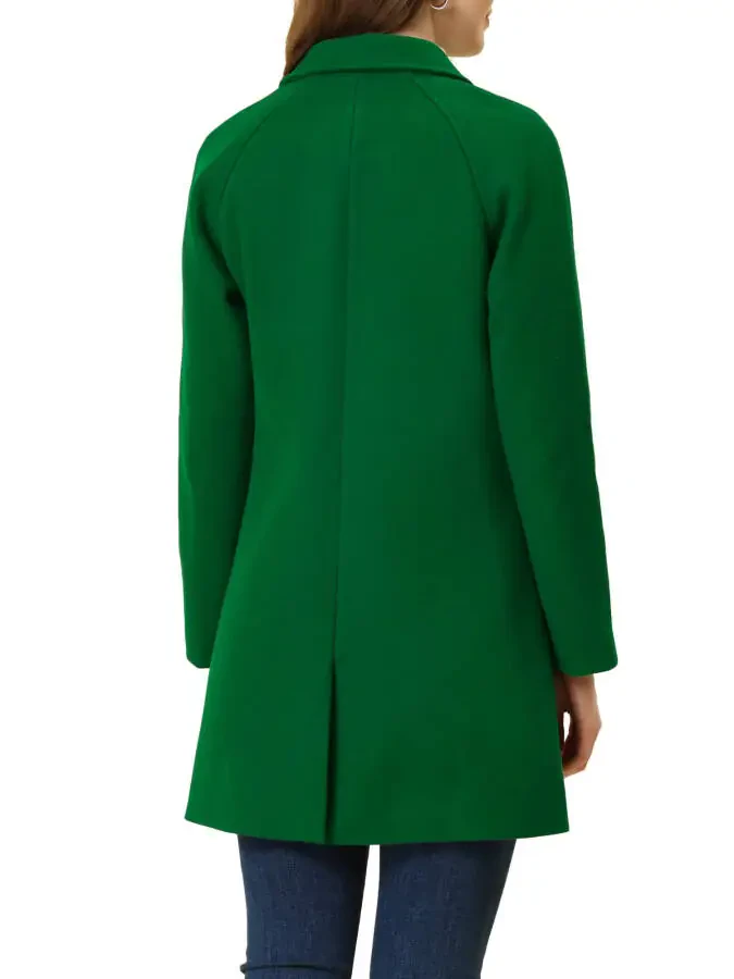 Allegra K Women's Double Breasted Lapel Raglan Long Sleeve Mid Length Overcoat XL Grass Green- - 3